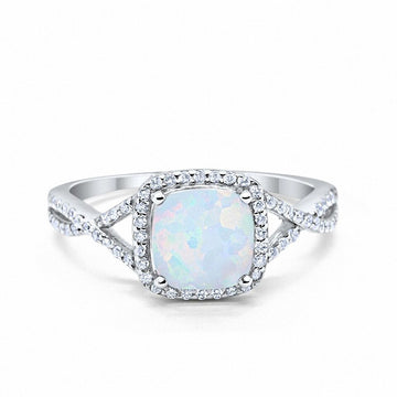 Halo Infinity Shank Engagement Ring Lab Created White Opal 925 Sterling Silver